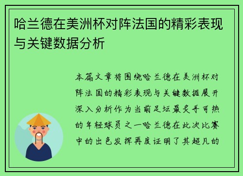 哈兰德在美洲杯对阵法国的精彩表现与关键数据分析
